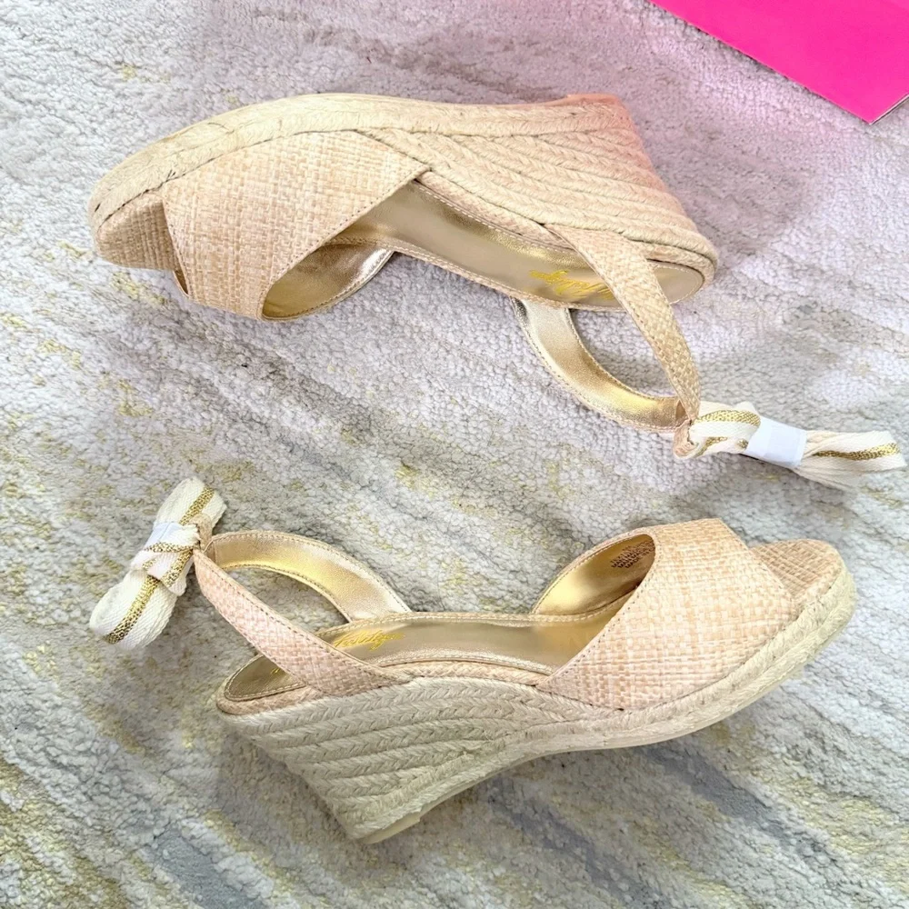 Lilly Pulitzer Paley Panama Raffia Espadrille Wedge Sandals Size 6